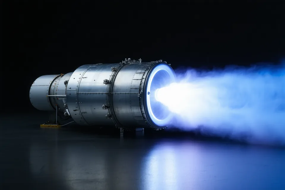 Electric propulsion hall thruster showing ionisation glow during operation
