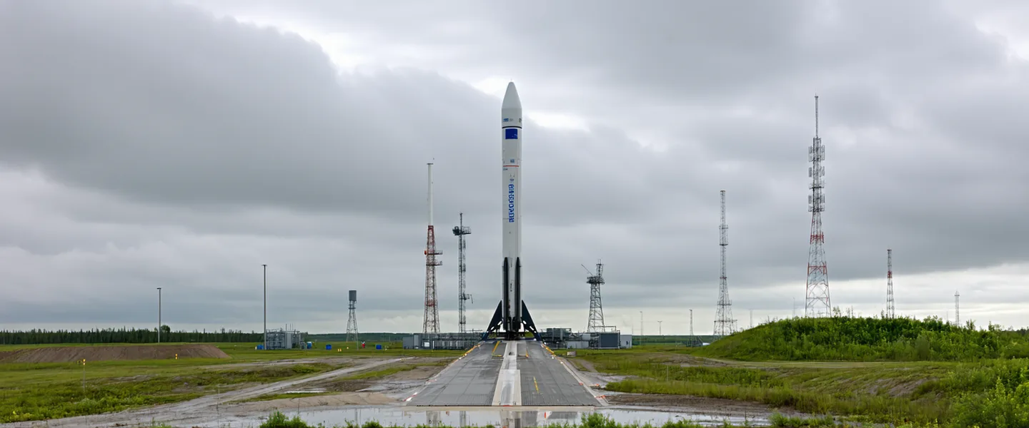 Rocket launch vehicle on pad representing launch services industry