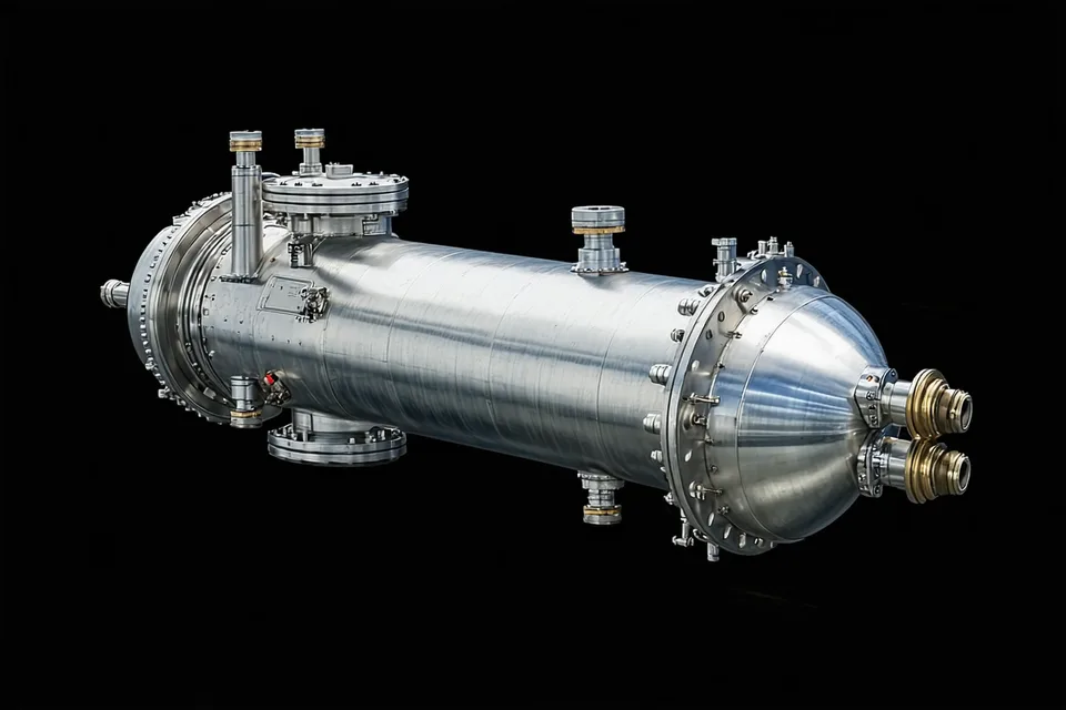Spacecraft propellant management unit with titanium tanks and plumbing assembly