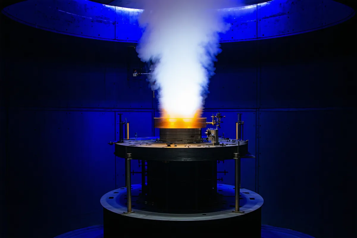 Hotfire test of spacecraft thruster in altitude simulation chamber